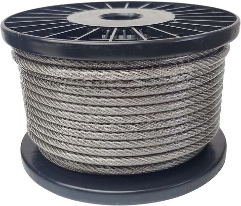 حبل سلك كابل مطلي بالفينيل 100 قدم 1/8 بوصة (3 مم) 304 من الفولاذ المقاوم للصدأ 7 × 7 طلاء PVC قياسي 4/25 بوصة للتزيين في الهواء الطلق، الحديقة، المطبخ، المنزل، الفن، الحرف اليدوية in Kuwait