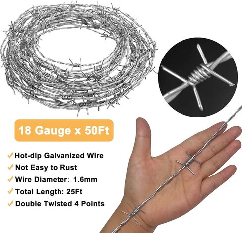 الأسلاك الشائكة 25 قدم 18 قياس الأسلاك الشائكة الحقيقية لفة 4 نقاط سياج الأسلاك الشائكة الساخنة تراجع الأسلاك الشائكة المجلفنة للحرف البيسبول والأسوار (25 قدم) in Kuwait