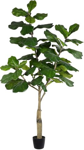 Vickerman 4ft Artificial Potted Fiddle Tree - 39 Large Fiddle Leaves - Tall - Green Silk Artificial Indoor Fiddle Plant - Single Stem - Home Office Decor - Faux Tree for Living Room in Saudi Arabia