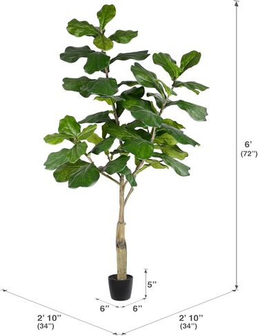Vickerman 4ft Artificial Potted Fiddle Tree - 39 Large Fiddle Leaves - Tall - Green Silk Artificial Indoor Fiddle Plant - Single Stem - Home Office Decor - Faux Tree for Living Room in Saudi Arabia