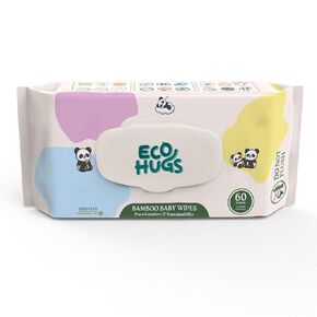 EcoHugs Unbleached Bamboo Baby Wipes, with Aloe, Vitamin E, and Calendula, Hypoallergenic and Unscented, for Sensitive Skin (60 Wipes (1 Pack))