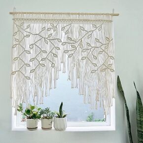 M MANUAL Macrame Wall Hanging Boho Woven Tapestry valance Leaf Curtain Decoration Bedroom Living Room Home Macrame Curtains, 35" Wx35 L