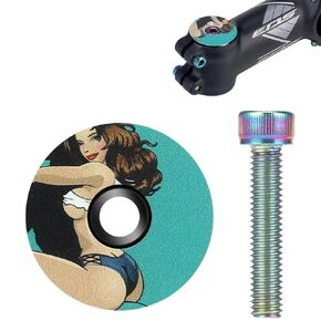 1 1/8 Inch Bike Headset Top Cap Front Fork Stem Top Cover Bowl Aluminum Alloy with Titanium Bolts for MTB Road Bicycle