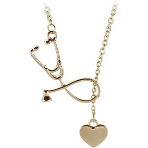 JczR.Y Stethoscope Heart Necklace Pendant Stainless Steel Nurse Stethoscope Clavicle Chain Necklace for Women Doctor Fashion Jewelry Gift