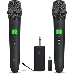 Rechargeable Wireless Microphone, UHF Dual Wireless Handheld Dynamic Micphone with Rechargeable Wireless Receiver