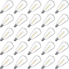 ST38 LED String Light Bulbs, 1.5 Inches Shatterproof LED Replacement Bulbs for Outdoor String Lights, 1Watt Equvanlent to 7Watt Incandescant Bulbs, E12 Screw Base, Warm White, 25Pack