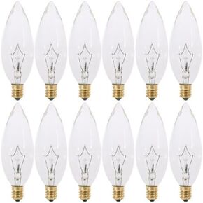 KOR - Pack of 12) 15 Watt CTC Clear Candelabra Base (E12) Straight Torpedo Tip 120V Incandescent Chandelier Light Bulbs