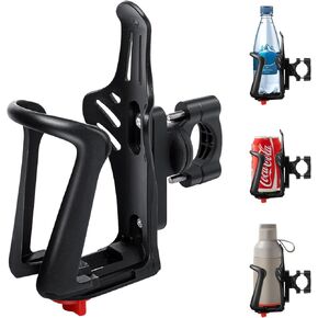 Ideashop Bike Water Bottle Holder, Universal Motorcycle Drink Holder Fits Handlebar & Frame with Screw Tool, Bicycle Bottle Cage Accessories for Kids Adults (Compatible with 2.16-2.95" Diameter Cup)