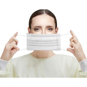 AMZ Medical Supply Face Masks Disposable One Size, White 4-Ply Polypropylene Disposable Face Masks 50 Pack, Breathable Disposable Masks for Women/Men with Elastic Straps and Metal Nose Plate