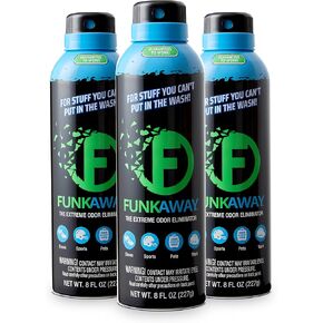 FunkAway Aerosol Spray, 8 oz., 3 Pack, Extreme Odor Eliminator Spray, Ideal for Shoe Smells, Pet Odors and Bulky Stuff that Won't Fit in the Wash; Attacks Musty Odors at the Source