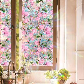 Rainbow Window Privacy Film Decorative,Daisy Stained Glass Window Tint for Home,3D Decals Window Clings for Glass Windows,Static Cling Window Sticker,Suncatcher Window Cover17 x 39.4" (BL013)