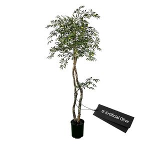Hand-Made 6.5' Olive Artificial Tree with Ethically Sourced Real Wood Trunks | Green | Cypress & Alabaster