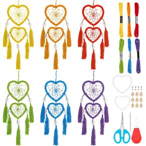 INFUNLY 6 Sets Heart Small Dream Catcher Kit Valentine's Day Themed Dreamcatcher Kit Mini Pink Dream Catcher Kit for Adults Boho DIY Dream Catcher Kit for Bag Pendant Car Interior Backpack Charm