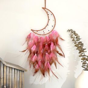 Blue Moon Star Dream Catchers 2pcs, Boho Hand-Woven Home Decor with Fairy Lights, Macrame Wall Hanging Decor for Living Room, Bedroom Decoration