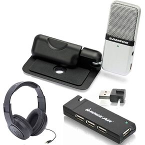 Samson Go Mic Portable USB Condenser Microphone Bundle Headphones + IOGEAR 4-Port USB 2.0 Hub