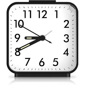 Analog Alarm Clocks, Non Ticking Table Clock with Luminous Hand & Large Display, Battery Powered Silent Bedside Alarm Clock with Snooze & Night Light Function, for Bedroom, Office