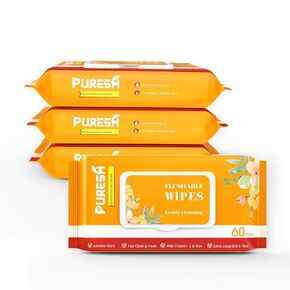 Feminine Wipes for Women Adults, Large Flushable Wet Wipes with Jasmine Scent, Vitamin-E & Aloe 2 Packs 120 Wipes