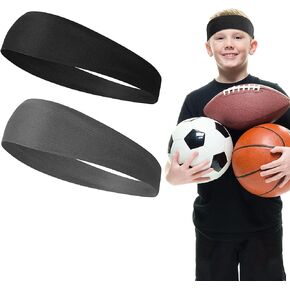 2 Pieces Kids Sports Headbands Soft Athletic Sweatbands Headband for Girls and Boys Moisture Wicking Elastic Hairband for Toddler Children and Teenagers