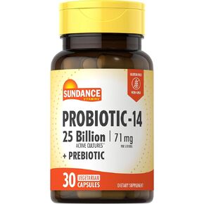 Sundance Probiotic-14 | 25 Billion Cultures | 30 Capsules | with Prebiotics | Vegetarian, Non-GMO, and Gluten Free Supplement