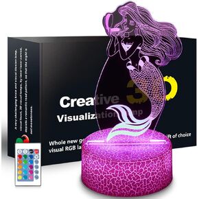 Mermaid Night Light,Gifts for Girls,3D Illusion Lamp,Kids Bedside Lamp,16 Color Change Decor Lamp with Remote & Smart Touch, Gifts for Christmas Birthday Boys Men Girls