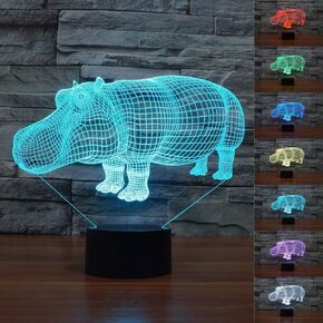 3D Hippo Night Light LED USB 7 Color Change LED Table Lamp Xmas Toy Gift