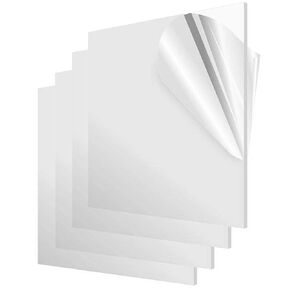 Acrylic Sheet Clear Cast Plexiglass 10" x 10" 0.08" Thick (2mm) Transparent Plastic Plexi Glass Board with Protective Cover for Photo Frame Replacement, DIY Display Projects, Craft (4)