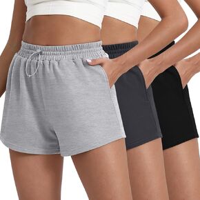 Neer 3 Pack Women Sweat Shorts Elastic High Waist Shorts for Women Comfy Lounge Shorts Summer Athletic Shorts with Pockets