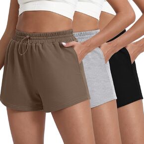Neer 3 Pack Women Sweat Shorts Elastic High Waist Shorts for Women Comfy Lounge Shorts Summer Athletic Shorts with Pockets