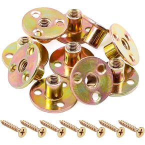 64Pcs M10 Brad Hole Tee Nut with Screws Set Carbon Steel T-Nuts Zinc Plated Round Base Female Thread Screw-in Furniture Hardware in Kuwait