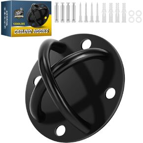 Upgraded 2400 lbs 2 Pcs Ceiling Hooks Black Kit , 8 Pcs Expander Bolts, 8 Pcs Heavy-Duty Screws - Ideal for Yoga and Gym Rings，Hammock , Swing - Suitable for Indoor & Outdoor Wall/Ceiling Mounting.
