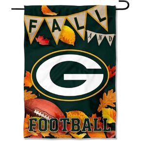 Green Bay Packers Fall Leaves Decorative Football Garden Flag Double Sided Banner
