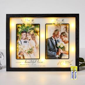 Then & Now 10th Anniversary Picture Frame for Couple, Celebrate Years of Love Anniversary Wooden Photo Frame for Parents, Husbands, Wives, Wedding Engagement Gifts, Double Frame 4x6 Photos Black