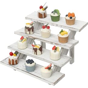2pcs Wooden Rustic Cupcake Stand for 24 Cupcakes, Stepped Wood Display Stand for Weddings, Tiered Party Table Display Riser for Food, Dessert, Cookie, Decor, Craft Show, Burnt