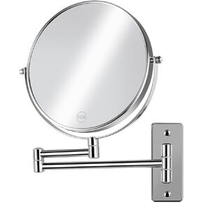 Magnifying Mirror Wall Mounted, 8" Bathroom Makeup Mirror, 1X/10X Double Sided, Extended Arm 360° Swivel Extension Mirror, Nickel