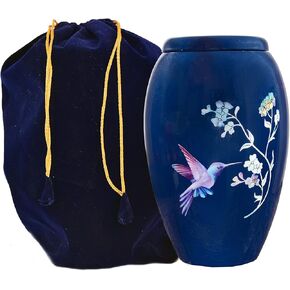 HLC URNS Lovely Blue Humming Bird Adult Cremation Urn for Human Ashes - Adult Funeral Urn Handcrafted - Affordable Urn for Ashes (Adult (200 lbs) – 10.5 x 6 “,Lovely Blue Humming Bird Cremation Urn)