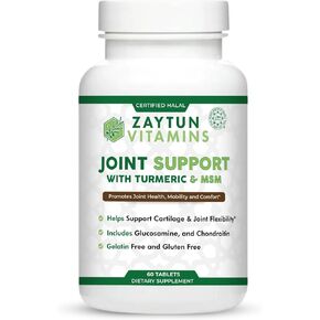 Zaytun Halal Joint Support with Turmeric + Glucosamine, Promotes Joint Health, Flexibility and Supports Mobility, 1 Month Supply, No Gluten, No Gelatin, Made in USA - Halal Vitamins