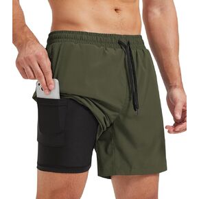 Surenow Men's Athletic Running Shorts Lightweight Gym Workout Shorts with Zipper Pockets Quick Dry Sports Shorts for Men