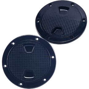 Amarine Made 2 Pack of Boat Round Non Slip Inspection Hatch,Detachable Cover and Pre-drilled Holes in Deck Plate (Black)