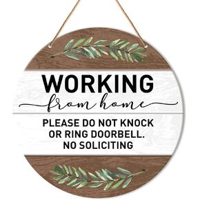 Working Sign, Home Office Round Hanging Sign Decor Do Not Disturb or Knock Wall Decorations Wood Sign for Front Door, Porch, Yard, I Am Working If Urgent Please Text