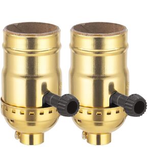 DiCUNO UL Listed 3-Way Lamp Socket Replacement, E26 Standard Threaded Base Light Socket, Turn Switch Knob for Low-Medium-High Light Settings, DIY Project, Table, Floor Lamp Repair Kit, 1-Pack, (Gold)