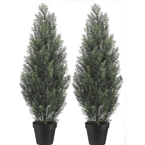 Two 3 Foot Outdoor Artificial Cedar Trees Potted Plants