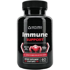 Immune Support Supplement - 10-in-1 with Echinacea, Elderberry, Garlic, Turmeric with Zinc, Vitamin C, E, B6 & L-Glutamine, 4.8 Billion CFU Probiotic for Adults