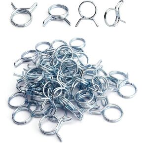 Yinpecly Double Wire Spring Hose Clamp 6mm(ID) Double Wire Fuel Line Silicone Hose Tube Spring Clips Silver Tone 50PCS