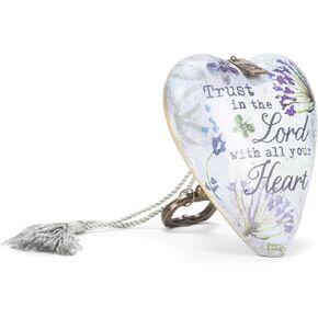 DEMDACO Trust In The Lord With All Your Heart Purple Floral 4 x 3 Inch Heart Shaped Resin Keepsake Art Hearts Decoration with Key and Tassel