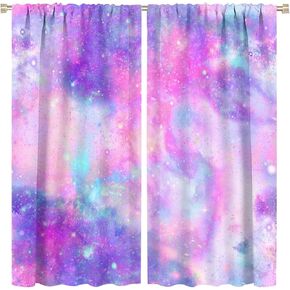 Galaxy Blackout Curtains Romantic Dreamy Pink Purple Art Print for Girls Bedroom Living Room Kitchen Decor Rod Pocket Window Drapes 2 Panels 42x45in