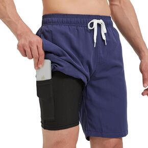 Men's 9" Swim Trunks with Compression Liner Quick Dry Swimming Shorts with Pockets