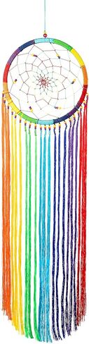 OMA Rainbow Chakra Dream Catcher متعدد الألوان Boho Hippie Style Dreamcatcher ديكور معلق على الحائط مصنوع يدويًا - 30 بوصة طول × 5 بوصة قطر (حلزوني) in Kuwait