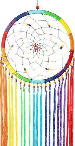 OMA Rainbow Chakra Dream Catcher متعدد الألوان Boho Hippie Style Dreamcatcher ديكور معلق على الحائط مصنوع يدويًا - 30 بوصة طول × 5 بوصة قطر (حلزوني) in Kuwait