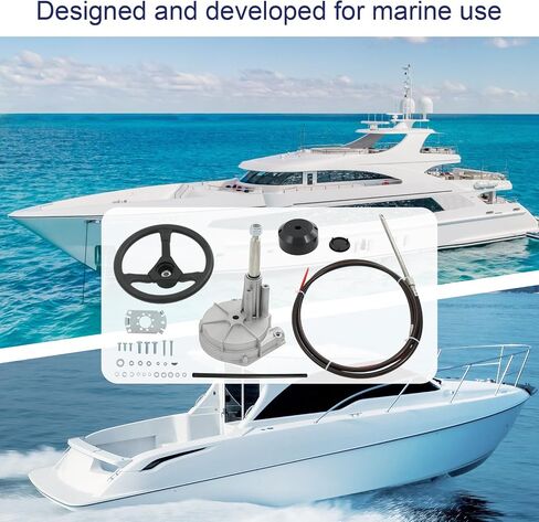 Boat Steering System, Outboard Steering System Kit With 10Ft Boat Steering Cable, 13.5 Inch Steering Wheel in Saudi Arabia