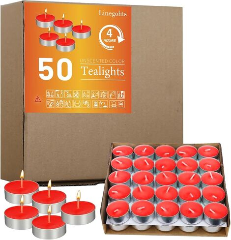 50 عبوة من شموع الشاي غير المعطرة - وقت احتراق يزيد عن 4 ساعات - شموع شموع صغيرة خالية من الدخان لحرق النخيل للمنزل، والشبات والذكرى السنوية (أصفر) in Saudi Arabia